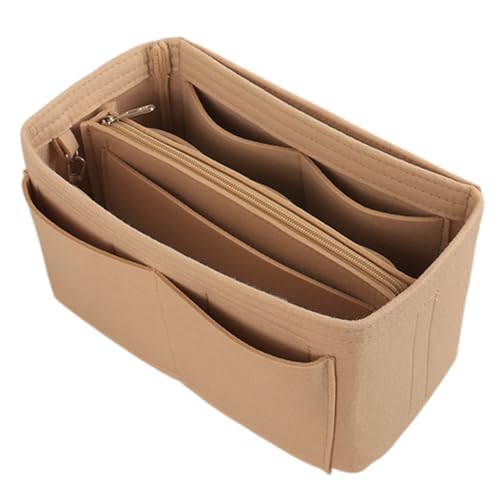 Beige Kosmetiktasche Mehrfach-Tape-Filz-Make-up-Tasche Reißverschluss 11.8x6.3x6.3in Make-up-Beutel waschbarer minimalistischer Kosmetikbeutel für Frauen, Kosmetiktasche Make-up-Tasche von Hperu