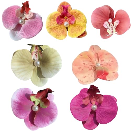 Blumenhaarklammern für Frauen, Schmetterling Orchideen Haarclip, 7pcs süße hawaiianische Blumenhaarklammern, tropische Blumenhaarklammern für Frauen Hochzeits Sommerstrandparty von Hperu