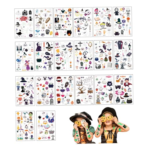 Halloween -Tattoos 20pcs/Set Glühen in den dunklen Halloween -Tattoos für Kinder gruselige Ghosts Skelette Kürbisse Temporäres Tattoos Dekor für Partybevorzugungen Temporäre Tattoos von Hperu