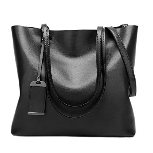 Hperu Einkaufstasche für Frauen Kunstleder Schulter Handtasche Laptop Tasche Tasche Top Griff Satchel für Frauen schwarze Umhängetaschen von Hperu