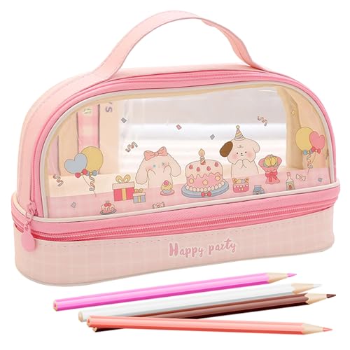 Hperu Kawaii Pencil Case, Niedliche Zipper -Bleistift -Fall, Rose Double Layer Kawaii Bleistift Fall Ästhetic Bleistift Fall Schulmaterial für Mädchenschüler von Hperu