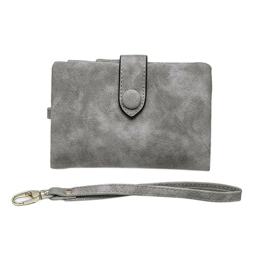 Hperu Leder Brieftasche Geldbörsen Frauen Mode -Geldbeutel Kleiner Beutel Wechsel Brieftasche mit Lanyard für Damen graue Münzbaus und Beutel von Hperu