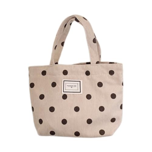 Hperu Süße Einkaufstasche für Mädchen Cord -Handtasche mit kleiner Punkt Retro Einkaufstasche Bento Lunchtasche für Mädchen Geschenk 30 * 21 * 10 Beige Totes von Hperu