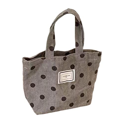 Hperu Süße Einkaufstasche für Mädchen Cord -Handtasche mit kleiner Punkt Retro Einkaufstasche Bento Lunchtasche für Mädchen Geschenk 30 * 21 * 10 graue Totes von Hperu