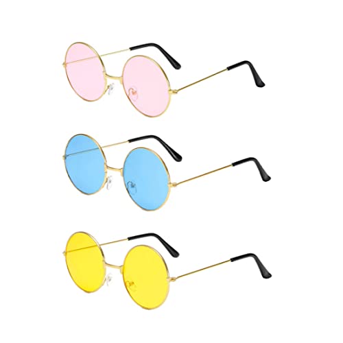 Runde Sonnenbrille runde Sonnenbrille Retro Hippie gefärbte Brille Blau rosa gelbe Objektiv 3 Paare von Hperu