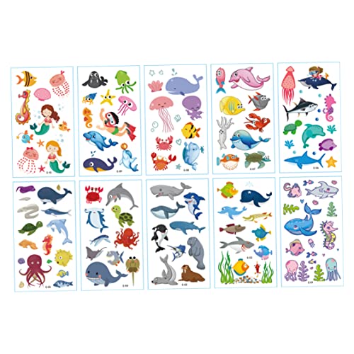 Temporäre Tattoos für Kinder gefälschte niedliche Tattoo Aufkleber wasserdichte abnehmbare Partyspiele liefert 10 PCs unter Wasser Welt Temporäre Tattoos von Hperu