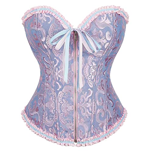 Damen Schnür Korsett Baskisches Bustier Mit Reißverschluss - Sexy Bauchkontrolle Push Up Top Taille Trainer Vollbrust Body Shaper, Verträumt Lila Jacquard Shapewear Mieder Party Cosplay Kleidung, von Hranoqm