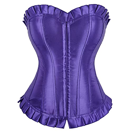 Korsett-Basken-Bustier Zum Schnüren Für Damen - Sexy Tummy Control Push Up Top Waist Trainer Vollbrust Body Shaper, Retro Lila Satin Shapewear Mieder Party Cosplay Kleidung, 6Xl von Hranoqm