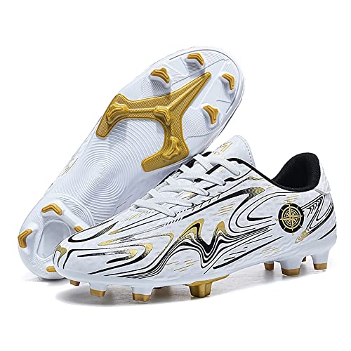 Hsnava Fussballschuhe Kinder Fußballschuhe für Jungen Schuhe Fussball Kunstrasen Weiß Gold 33EU von Hsnava