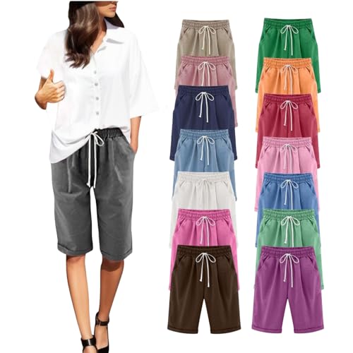 Hsternexy Caprihose Damen Sommer Knielang Baggy Capri Sommerhose Shorts Leicht High Waist Kurz Wanderhose Sporthose 3/4 7/8 Trekkinghose Jogginghose Slim Fit Dünn Elegant Outdoorhose Softshellhose von Hsternexy