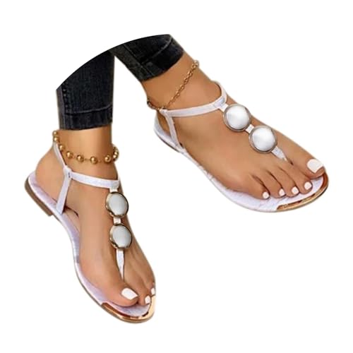 Hsternexy Sandalen Damen Sommer Flach Bequem Römer Zehentrenner Weite Sandaletten Elegant Boho Strand Riemchensandalen Flip Flops Breite Füße Leder Orthopädische Slipper mit Blumen Pantoletten von Hsternexy