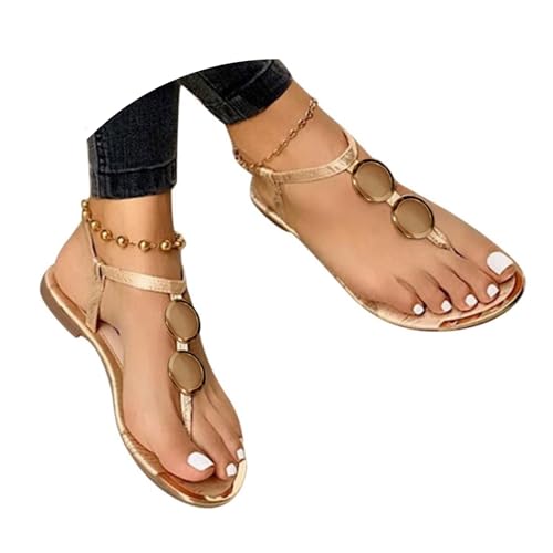 Hsternexy Sandalen Damen Sommer Flach Bequem Römer Zehentrenner Weite Sandaletten Elegant Boho Strand Riemchensandalen Flip Flops Breite Füße Leder Orthopädische Slipper mit Blumen Pantoletten von Hsternexy