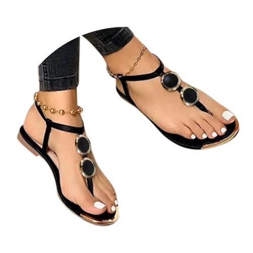 Hsternexy Sandalen Damen Sommer Flach Bequem Römer Zehentrenner Weite Sandaletten Elegant Boho Strand Riemchensandalen Flip Flops Breite Füße Leder Orthopädische Slipper mit Blumen Pantoletten von Hsternexy