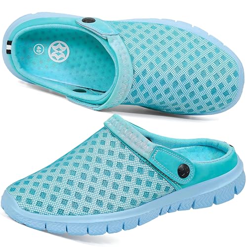 Hsyooes Clogs Herren Pantoletten Sommer Damen Mesh Atmungsaktiv Gartenschuhe Rutschfest Strand Hausschuhe Aqua Sandalen,11-Blau,36 EU von Hsyooes