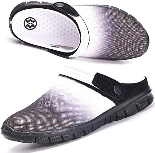 Hsyooes Clogs Herren Pantoletten Sommer Damen Mesh Atmungsaktiv Gartenschuhe rutschfest Strand Hausschuhe Aqua Sandalen,Schwarz,36 EU von Hsyooes