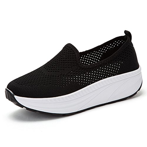 Hsyooes Damen Slip On Sneakers Outdoor Walkingschuhe Freizeit Atmungsaktive Fitness Gym Turnschuhe,Schwarz1,36 EU von Hsyooes