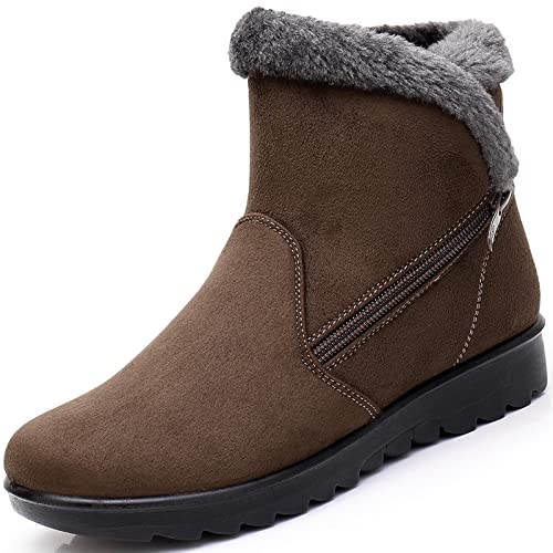 Hsyooes Winterschuhe Wildleder Damen Winterstiefel Warm Gefüttert Schneestiefel Mädchen Stiefeletten Winter Kurzschaft Stiefel Bequem Schuhe Hersteller 240/EU37 Braun von Hsyooes