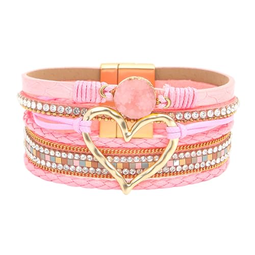 Huamengyuan Damen Kristall Perlen Böhmisches mehrschichtiges Lederarmband mit goldenem Liebesherz handgefertigt gewebtes Fußkettchen verstellbar Unisex geometrisches Design Typ 7 von Huamengyuan