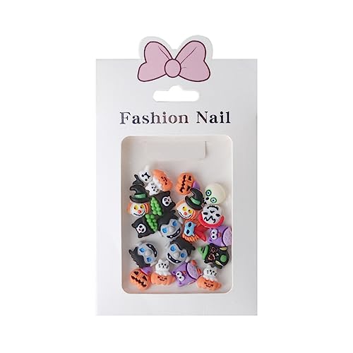 20 Stück Halloween Harz Nagelkürbis Hexe Schädel Nagelkunstdekorationen 3D Harz Nagelschmuck Für Damen Und Mädchen Harz Nagelschmuck von Huaqgu