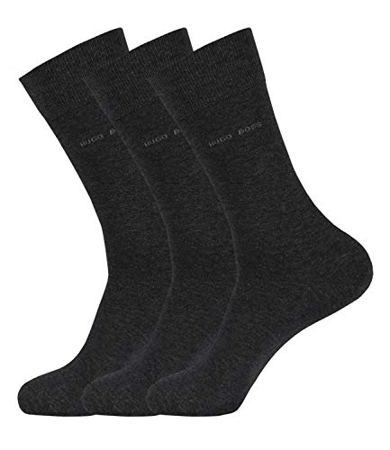 HUGO BOSS Herren Socken Strümpfe Business George RS Uni 50388433 3 Paar, Farbe:Grau, Größe:45-46, Menge:3 Paar (3x 1 Paar), Artikel:-012 charcoal von HUGO BOSS