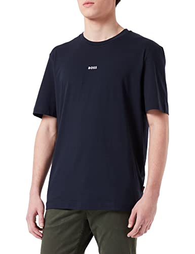 BOSS Herren TChup Relaxed-Fit T-Shirt aus Stretch-Baumwolle mit Logo-Print Dunkelblau XXL von BOSS