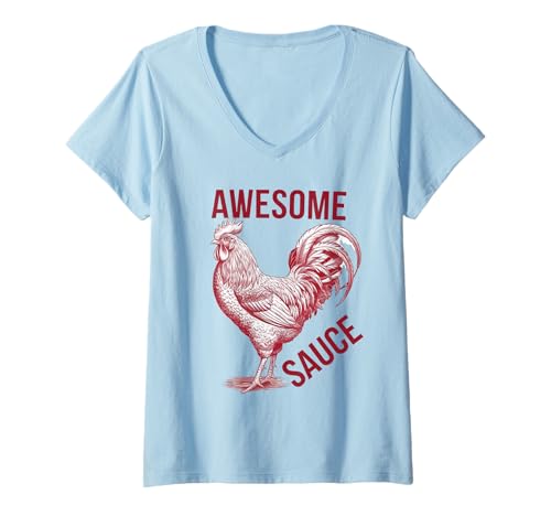 Damen Huhn Sauce T -Shirt Rooster Chicken Sauce Männer Frauen T-Shirt mit V-Ausschnitt Damen Huhn Sauce T -Shirt Rooster Chicken Sauce Männer Frauen T-Shirt mit V-Ausschnitt von Huhn Sauce TShirt Rooster Huhn Lustige Farm