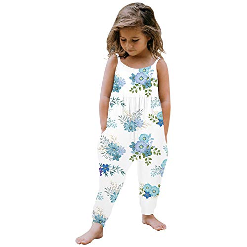 Huihong Jumpsuit Overall Trainingsanzug Kinderbekleidung Ärmellos Spielanzug Bekleidung Kleinkind Mädchen Baby Kinder One Piece Floral Strap Romper Sommer Outfits T-Shirt Bodysuit (100, Blau) von Huihong