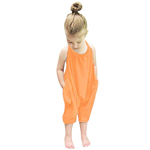 Huihong Jumpsuit Overall Trainingsanzug Kinderoverall Kinderbekleidung Ärmellos Spielanzug Kleinkind Mädchen Baby Kinder Floral Strap Romper Sommer Outfits T-Shirt Bodysuit Kleidung (Orange, 80) von Huihong