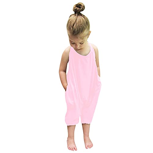 Huihong Jumpsuit Overall Trainingsanzug Kinderoverall Kinderbekleidung Ärmellos Spielanzug Kleinkind Mädchen Baby Kinder Floral Strap Romper Sommer Outfits T-Shirt Bodysuit Kleidung (Rosa, 90) von Huihong