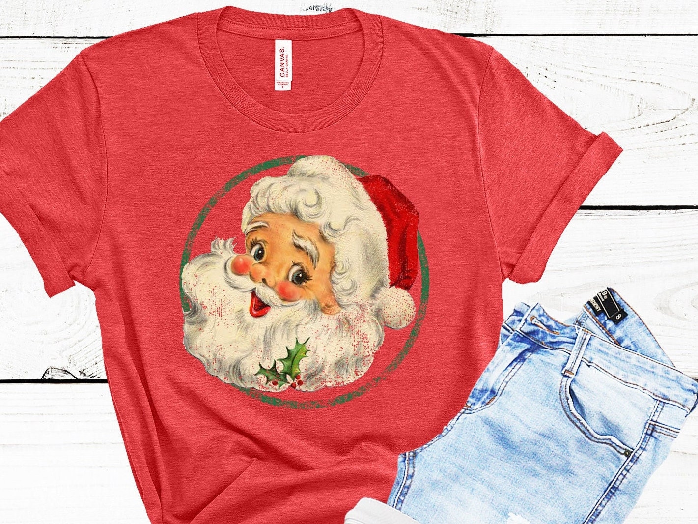Vintage Weihnachtsmann Weihnachtsshirt Familie Weihnachten T-Shirt Für Frauen, Rot Niedliches Weihnachtsmannshirt Baby von Humbltee