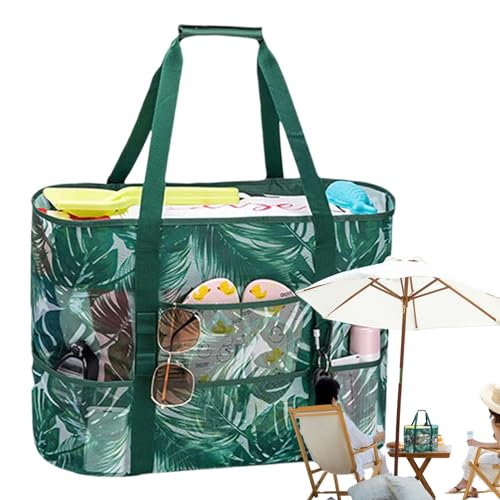 Humdcdy Strandtasche, tragbare Strandtasche | Mesh-Einkaufstasche mit Reißverschluss - Multifunktionale tragbare Aufbewahrungstasche, wiederverwendbare Strandtasche für Urlaub, Strand von Humdcdy