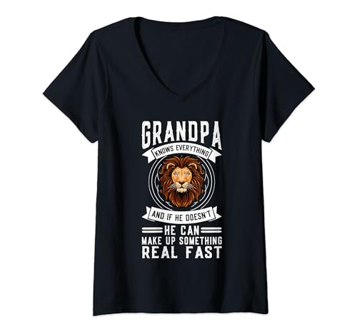 Damen Opa weiß alles und wenn er nicht kann er Opa T-Shirt mit V-Ausschnitt von Humor grandfather & grandad Gift Ideas