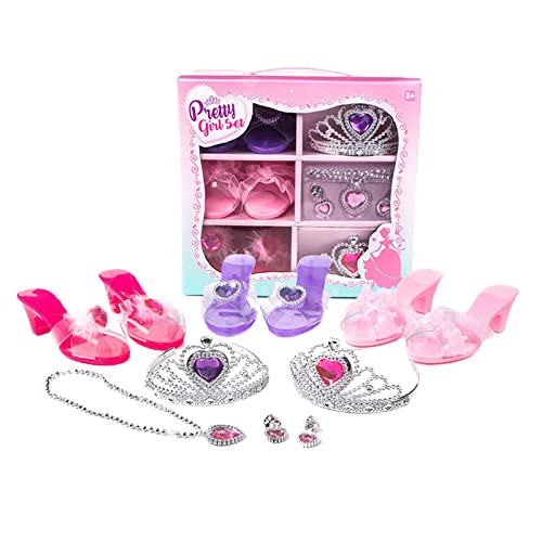 HunicandIU Prinzessin Schuhe Mädchen, Stöckelschuhe Mädchen, Pretend Play Mode Prinzessin Accessoires Von Kronen Halsketten Armbänder Ringe Für Mädchen Im Alter Von 3–6 Jahren von HunicandIU