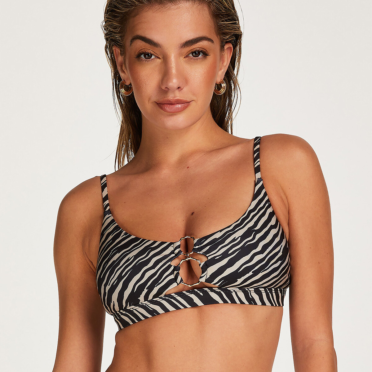 Hunkemöller Zebra Ring Crop Bikinioberteil Ohne Bügel, Farbe: Multicolor, Größe: S, Damen von Hunkemöller