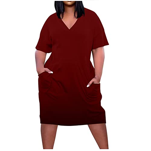 Kleider Für Mollige Frauen, Sommerkleid Damen Große Größe Tunika Kleid Knielang Tshirt Kleid Elegant Kurzarm Midi mit Taschen Blusenkleid V Ausschnitt A Linie Leicht Luftig Shirtkleid Plus Size Kleider Für Mollige Frauen, Sommerkleid Damen Große Größe Tunika Kleid Knielang Tshirt Kleid Elegant Kurzarm Midi mit Taschen Blusenkleid V Ausschnitt A Linie Leicht Luftig Shirtkleid Plus Size von Huoghebg