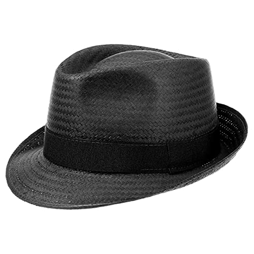 Hutshopping Malaga Strohtrilby für Damen, Herren und Kinder schwarz -Frühjahr/Sommer - Strohhut in der Größe 59 cm - Sommerhut aus 100% Papierstroh - In Italien gefertigter Sonnenhut von Hutshopping