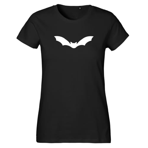 Huuraa Damen T-Shirt Fledermaus Silhouette Bio Baumwolle Fairtrade Oberteil Größe L mit Motiv für alle Vampir Fans Geschenk Idee für Freunde und Familie von Huuraa