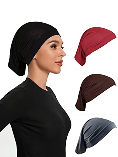 4 Stück Unterschal Hijab Undercap Hijab Tube Cap Hijab Cap Set für Frauen, Schwarz/Burgunderrot/Braun/Dunkelgrau, M/L von Hybeeh