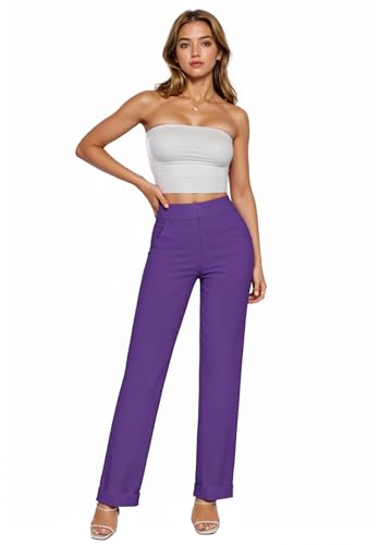 Hybrid & Company Damen-Anzughose mit hoher Taille, gerades Bein, Business-, Arbeits-, Freizeithose, Violett, X-Groß Hybrid & Company Damen-Anzughose mit hoher Taille, gerades Bein, Business-, Arbeits-, Freizeithose, Violett, X-Groß von Hybrid & Company