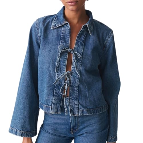 HzDazrl Y2k Damen-Denim-Shirt, mit Schnürung vorne, langärmelig, Vintage-Jeans-Blusen, Top, lässig, lockerer Herbst, Denim-Jacke, blau vintage, M HzDazrl Y2k Damen-Denim-Shirt, mit Schnürung vorne, langärmelig, Vintage-Jeans-Blusen, Top, lässig, lockerer Herbst, Denim-Jacke, blau vintage, M von HzDazrl
