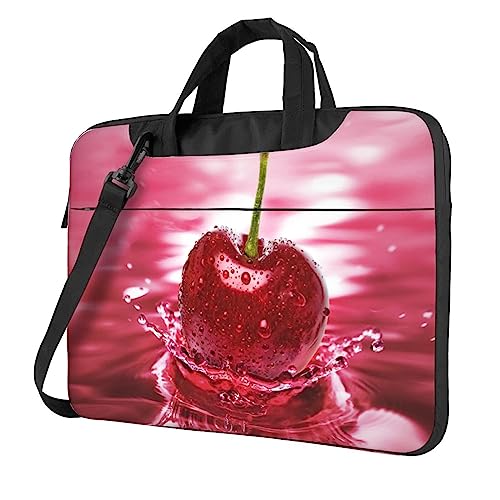 Hzhuaoeg Laptop-Hülle, Aktentasche, Handtasche, Damen, Herren, schlanke Computertasche, Aktentasche, Arbeitstasche mit roten Kirschen, Schwarz , 14 inch von Hzhuaoeg