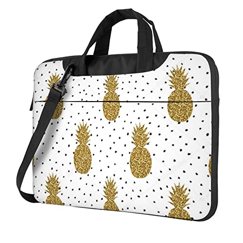 Hzhuaoeg Laptop-Hülle mit goldfarbenem Glitzer-Ananas-Obst-Druck, Aktentasche, Handtasche, Damen, Herren, Laptoptasche, schmale Computertasche, Aktentasche, Arbeitstasche 33 - 35,6 cm (13 - 14 - 15,6 von Hzhuaoeg