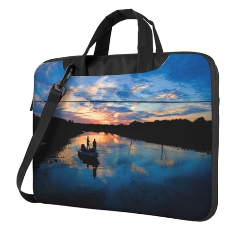 Hzhuaoeg Laptoptasche mit Fischerei-Motiv, Aktentasche, Handtasche, Damen, Herren, schlanke Computertasche, Aktentasche, Arbeitstasche 33 - 35,6 cm (13 - 14 - 15,6 Zoll), Schwarz , 13 inch von Hzhuaoeg