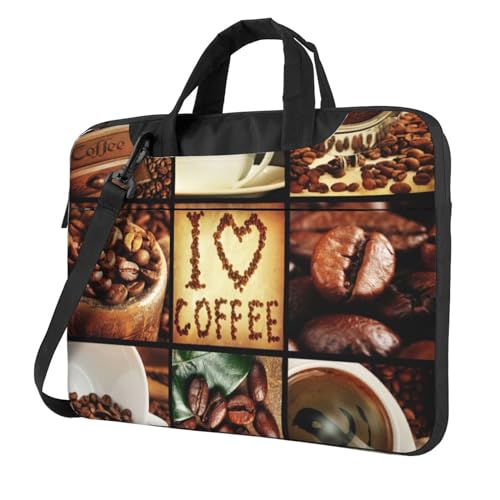 Hzhuaoeg Laptoptasche mit Kaffee-Collage-Druck, Aktentasche, Handtasche, Damen, Herren, Laptoptasche, schlanke Computertasche, Aktentasche, Arbeitstasche 33 cm, 35,6 cm, 39,6 cm (13 Zoll), Schwarz , von Hzhuaoeg