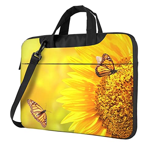 Hzhuaoeg Laptoptasche mit Sonnenblumen-Motiv und Schmetterlingen, sonniger Druck, für Damen und Herren, schlanke Computertasche, Aktentasche, Arbeitstasche 33 - 35,6 cm (13 - 14 - 15,6 Zoll), Schwarz von Hzhuaoeg