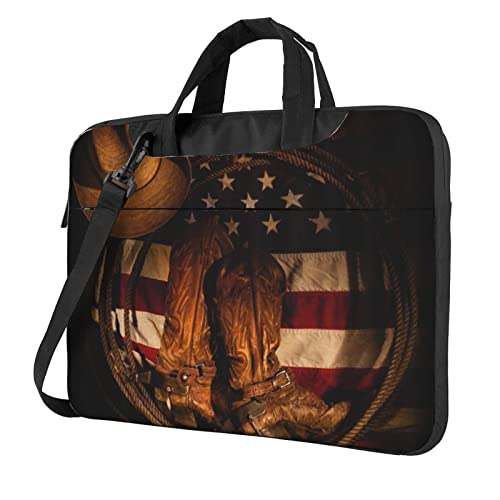 Hzhuaoeg Laptoptasche mit amerikanischer Flagge und Cowboystiefeln, Aktentasche, Handtasche, Damen, Herren, Laptoptasche, schmale Computertasche, Aktentasche, Arbeitstasche 33 - 35,6 cm (13 - 14 - von Hzhuaoeg