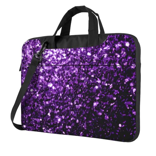 Hzhuaoeg Schöne lila Glitzer-Druck Laptop-Hülle Aktentasche Handtasche Damen Herren Laptoptasche Slim Computer Tasche Aktentasche Arbeitstasche 13 14 15,6 Zoll, Schwarz , 15.6 inch von Hzhuaoeg