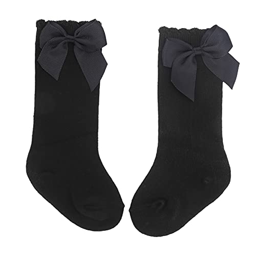 Hztyyier 1 Paar Baby Mädchen Kniestrümpfe Hautfreundlich Weich Stilvoll Schöne Lange Socken Mit Schleife Für Neugeborene Kleinkinder Mädchen(14 * 8 * 3cm-schwarz) von Hztyyier