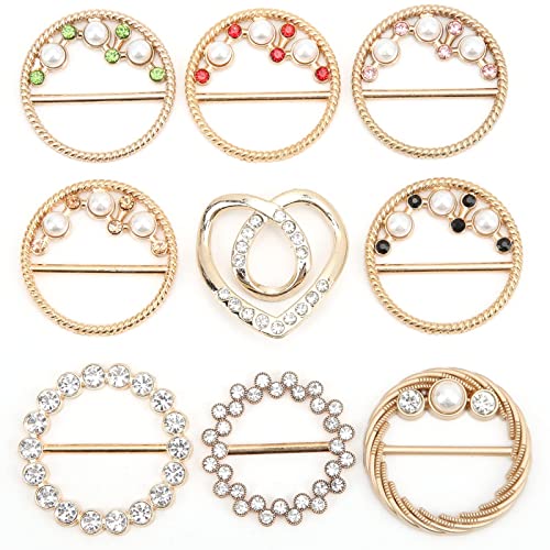 Hztyyier 9Pcs Strass Schal Schnallen, T-Shirt Clips Schal Clip, Runde Seide Schals Schnalle für Halstuch T- Shirt Schal von Hztyyier