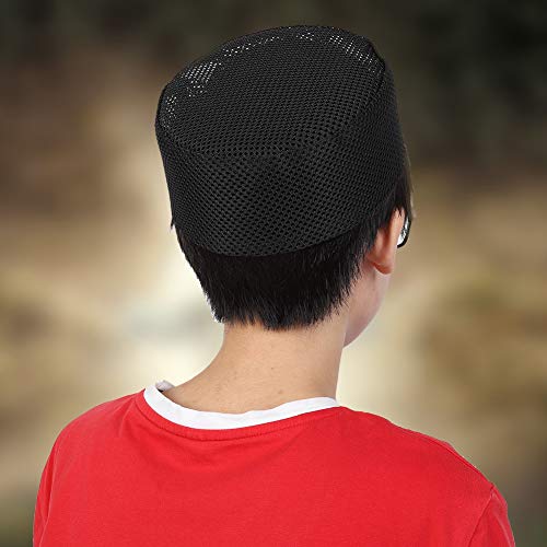 Männer muslimischen Gebet Kufi Hut Polyester gemischt Baumwolltuch Islam Mann Stickerei Hut männlichen Kopf Mütze(56cm/22in Schwarz) von Hztyyier